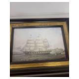 Set of 4 Framed Nautical Ship Prints with Gold Trim