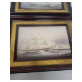 Set of 4 Framed Nautical Ship Prints with Gold Trim