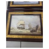 Set of 4 Framed Nautical Ship Prints with Gold Trim