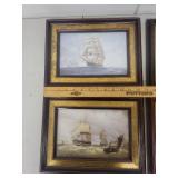 Set of 4 Framed Nautical Ship Prints with Gold Trim