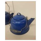 Set of 2 Blue Speckled Enamelware Camp Kettles