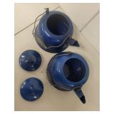 Set of 2 Blue Speckled Enamelware Camp Kettles