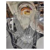 Collection of Vintage Glassware, Pitcher, Vase, Bowls, and Danbury Table Clock