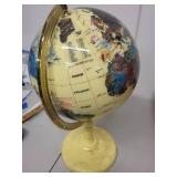 Vintage World Globe on Yellow Metal Stand