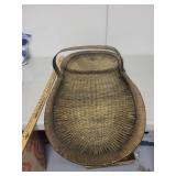 Large Vintage Handwoven Gathering Basket with Handle