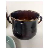 Set of 3 Vintage Stoneware Crocks and Divided Dish USA Pottery