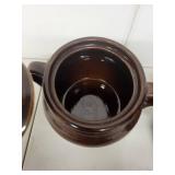 Set of 3 Vintage Stoneware Crocks and Divided Dish USA Pottery