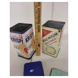 Set of 2 Vintage Sunshine Krispy and Nabisco Premium Saltines Cracker Tins