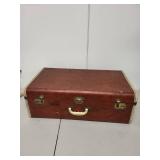 Vintage Brown Suitcase with Brass Hardware and Fabric Lining