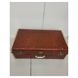 Vintage Brown Suitcase with Brass Hardware and Fabric Lining