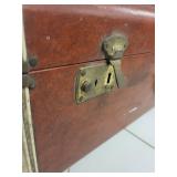 Vintage Brown Suitcase with Brass Hardware and Fabric Lining