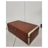 Vintage Brown Suitcase with Brass Hardware and Fabric Lining