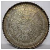 Large Engraved Brass Charger Tray with Middle Eastern Motif, 35 Inches