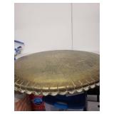 Large Engraved Brass Charger Tray with Middle Eastern Motif, 35 Inches