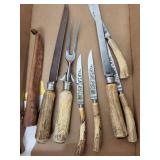 Collection of German Knives and Carving Utensils with Stag Handles