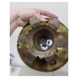 Vintage Brass Pedestal Dish with Ornate Handle and Blue Accent Made in Israel