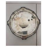 Vintage Silver-Plated Serving Tray with Ornate Rim and Hallmark