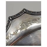 Vintage Silver-Plated Serving Tray with Ornate Rim and Hallmark