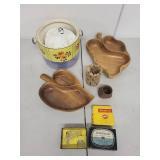 Vintage Lot with Hawaiian Woodcraft Dishes, Color Movie Film, Pottery and Abbott Aerohaler Inhaler