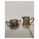 Silver Plated Tea Set with Tray, Creamer, Sugar Bowl, and Accessories