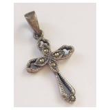 Vintage Sterling Silver Marcasite Cross Pendant