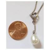 Sterling Silver Lariat Style Heart & Pearl Necklace