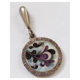 Ornate Sterling Cloisonne Round Pendant with Purple Stones