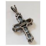 Sterling Silver Cross Pendant with Blue Stones