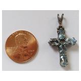 Sterling Silver Cross Pendant with Blue Stones