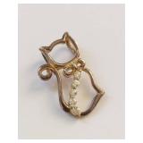 Vintage Sterling Silver Cat-Shaped Rhinestone Pendant