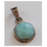 Vintage Blue Stone Silver-Tone Round Pendant
