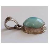 Vintage Blue Stone Silver-Tone Round Pendant