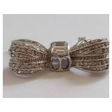 Vintage Sterling Silver Bow Brooch with Rhinestone Accents