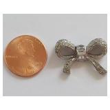 Vintage Sterling Silver Bow Brooch with Rhinestone Accents