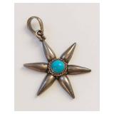 Vintage Sterling Silver Star Pendant with Turquoise Stone