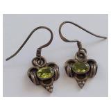 Vintage 925 Sterling Silver Earrings with Green Gemstone