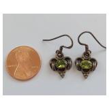 Vintage 925 Sterling Silver Earrings with Green Gemstone