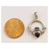 Sterling Silver Claddagh Pendant with Black Heart Stone