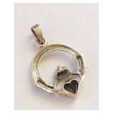 Sterling Silver Claddagh Pendant with Black Heart Stone