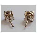 Vintage Gold Tone Sterling Silver Stud Earrings with Clear Stones