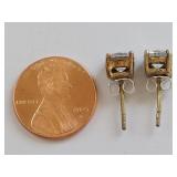 Vintage Gold Tone Sterling Silver Stud Earrings with Clear Stones