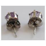 925 Silver Purple Gemstone Earrings and Flower Pendant