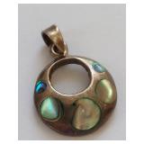 Vintage Sterling Silver Pendant with Abalone Inlay