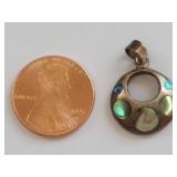 Vintage Sterling Silver Pendant with Abalone Inlay