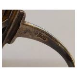 Vintage 925 Silver Ring with Black Stone and Detailed Decor