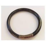 Vintage Black Bracelet with Decorative Sterling Silver Accent