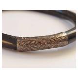 Vintage Black Bracelet with Decorative Sterling Silver Accent