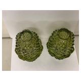 Pair of Fenton Hobnail Fairy Lamps - Vintage Green Glass