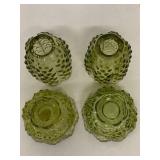Pair of Fenton Hobnail Fairy Lamps - Vintage Green Glass