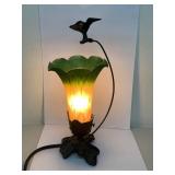 Vintage Decorative Table Lamp with Bird Motif and Colorful Glass Shade